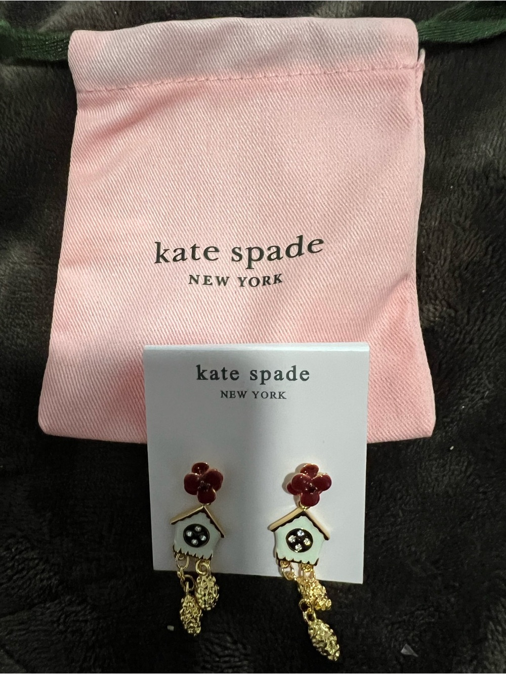 Kate Spade New York "Ooh La La" Cuckoo Clock / Birdhouse Drop Earrings.